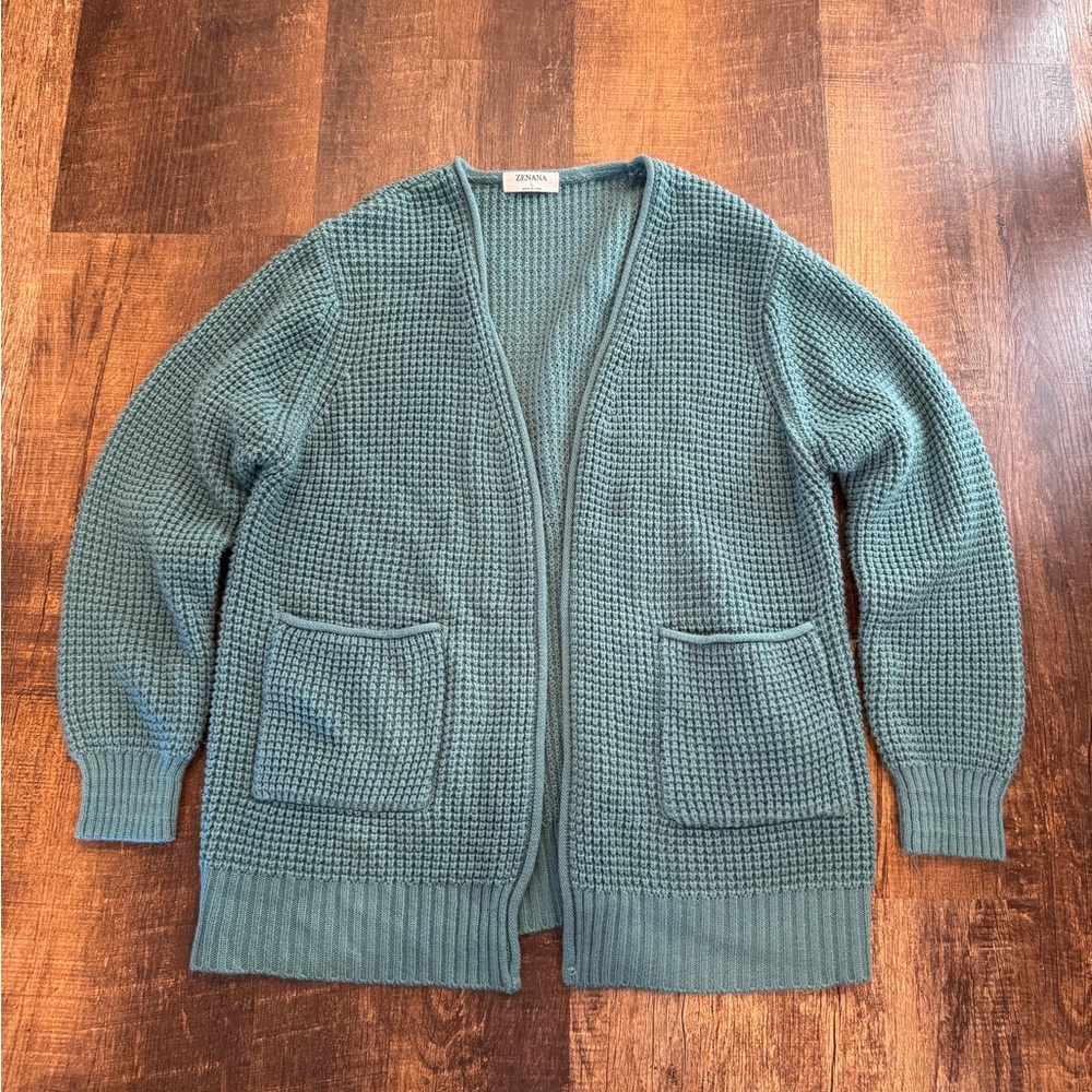 Zenana Outfitters Teal Textured Cardigan